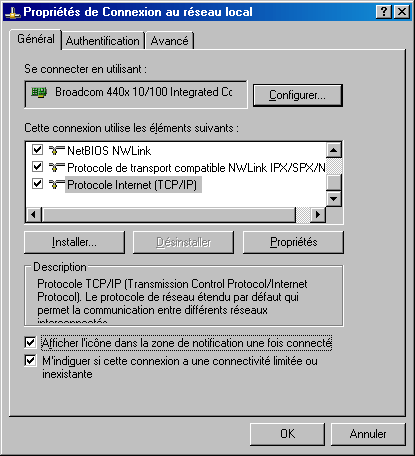 04 - Propri�t�s G�n�rales de la connexion r�seau